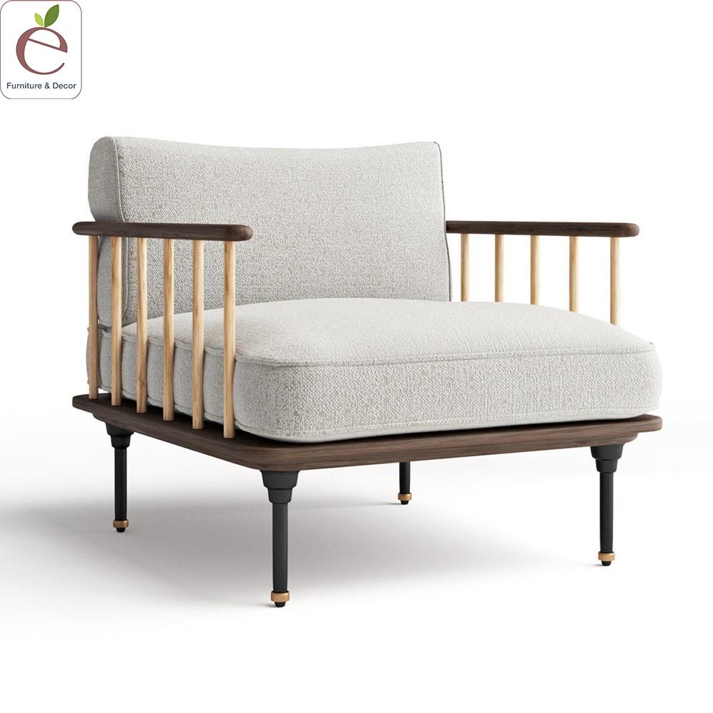 Sofa Kalma Đơn - Sofa gỗ dạng nan tự nhiên, bọc vải, nỉ, da, màu tùy chọn. Hàng gia công tỉ mỉ.