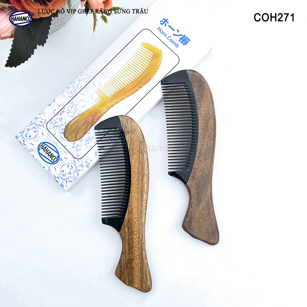Lược Gỗ Thơm Ghép Răng Sừng Đen Cao Cấp HAHANCO (Đủ Mẫu) Kiểu Dáng Châu Âu- COH271