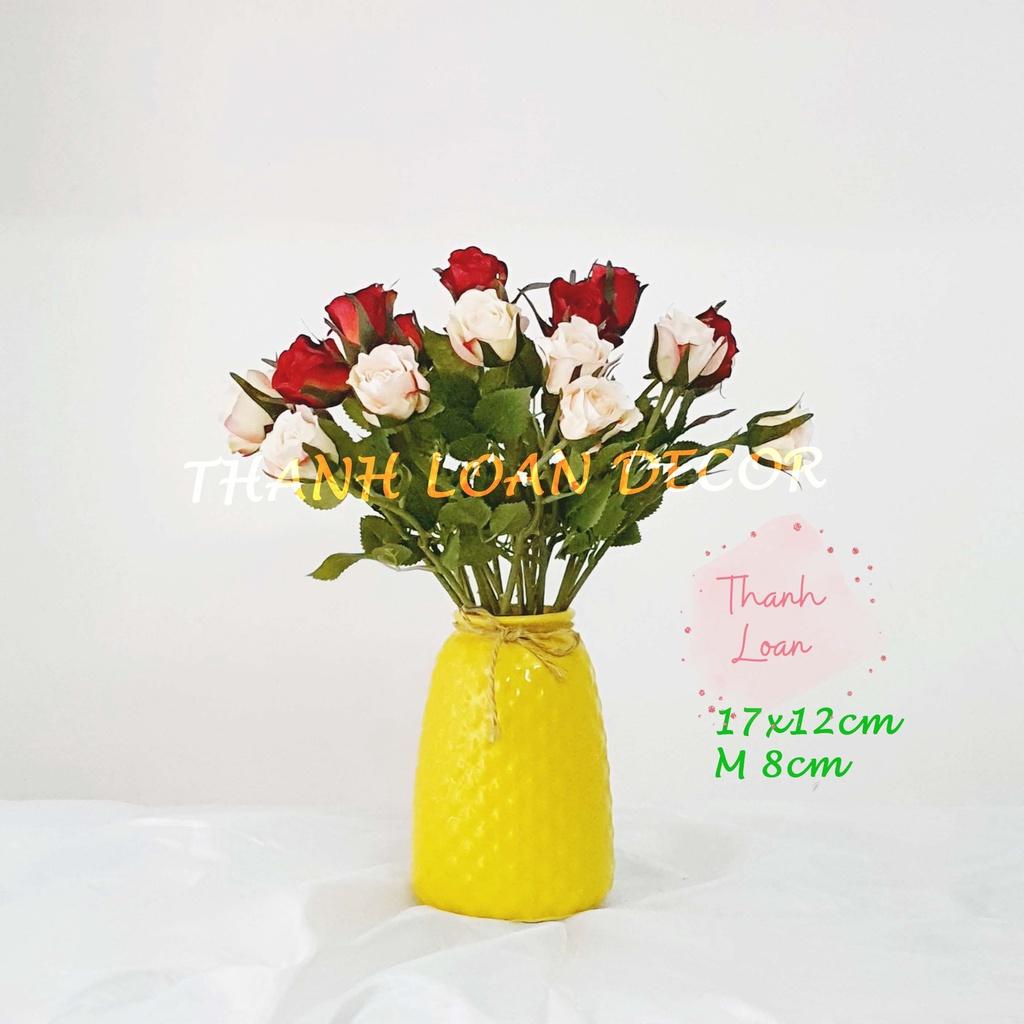 Lọ hoa trang trí Bát Tràng - Bình hoa gốm sứ men mát xinh xắn cao 21 cm - 3 màu