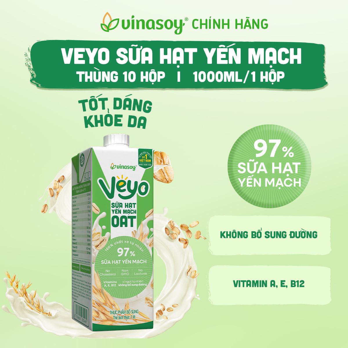 Thùng Veyo sữa hạt yến mạch (10 hộp x 1 Lít)