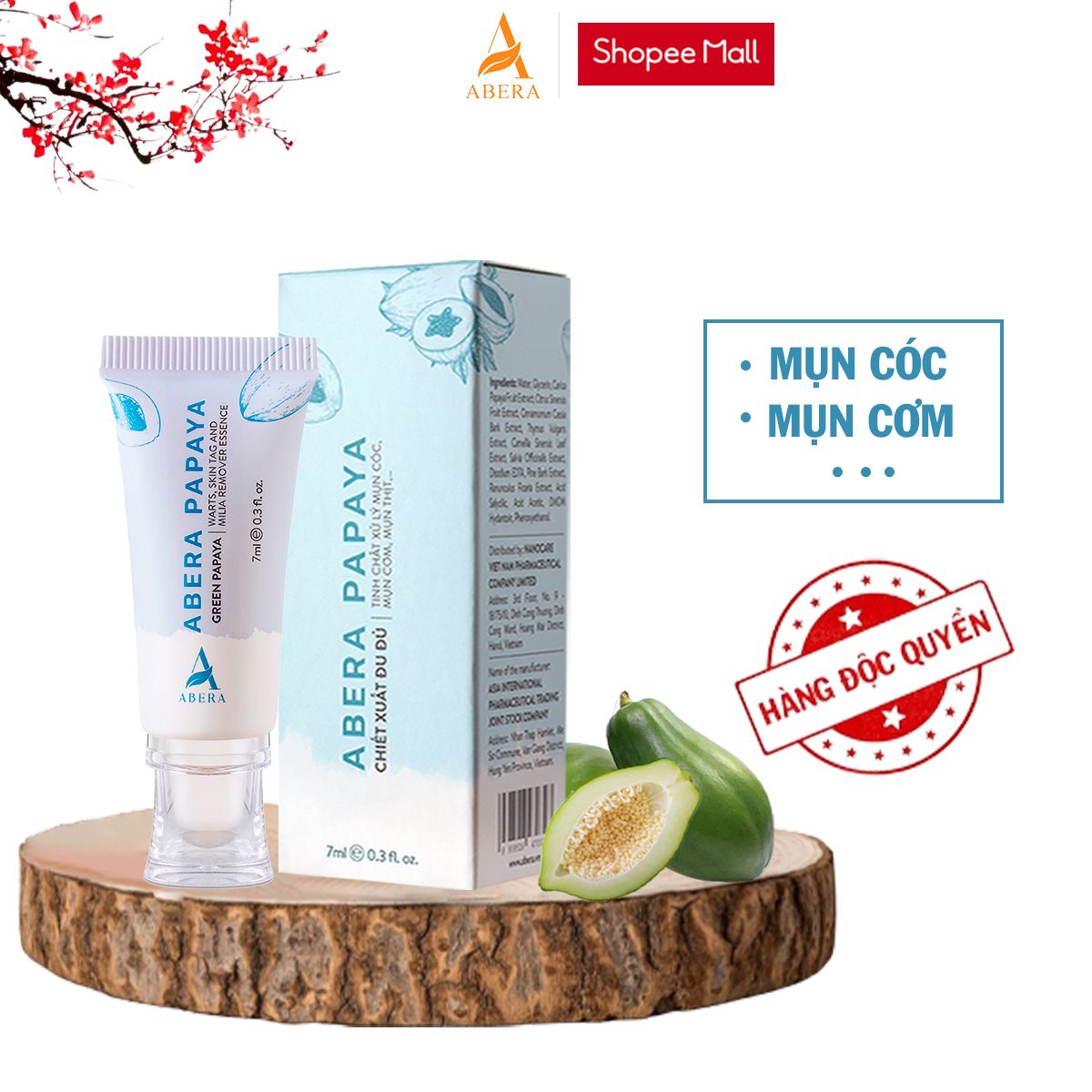 Tinh Chất Đu Đủ Xanh Abera Papaya 7ml - Tinh chất xử lý Mụn Cóc, Mụn Cơm,...