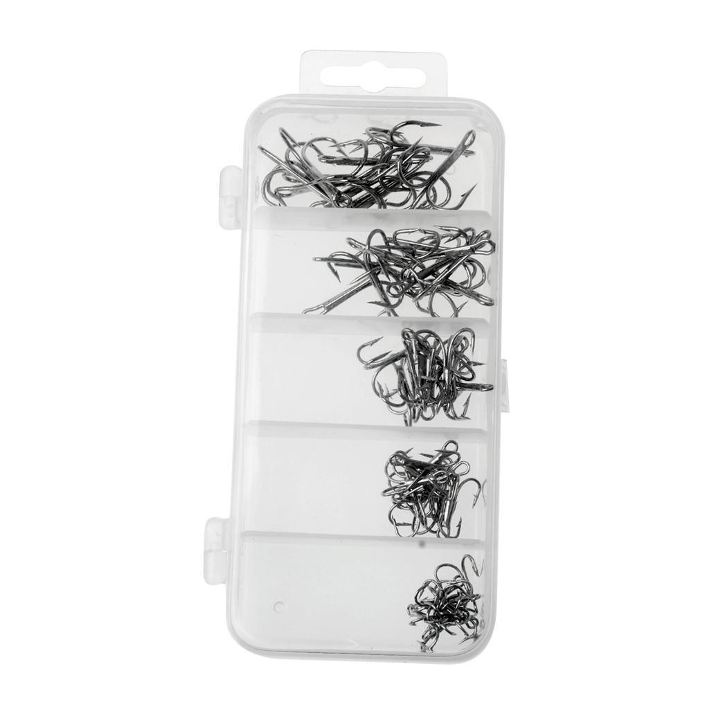 50 Pieces High Carbon Steel Assorted Size Barbed Treble Hooks Fishing Equipment+50 Pieces Steel Screw Peg Carp Fishing Tackle Boilie Ring Bait Terminal Tackle