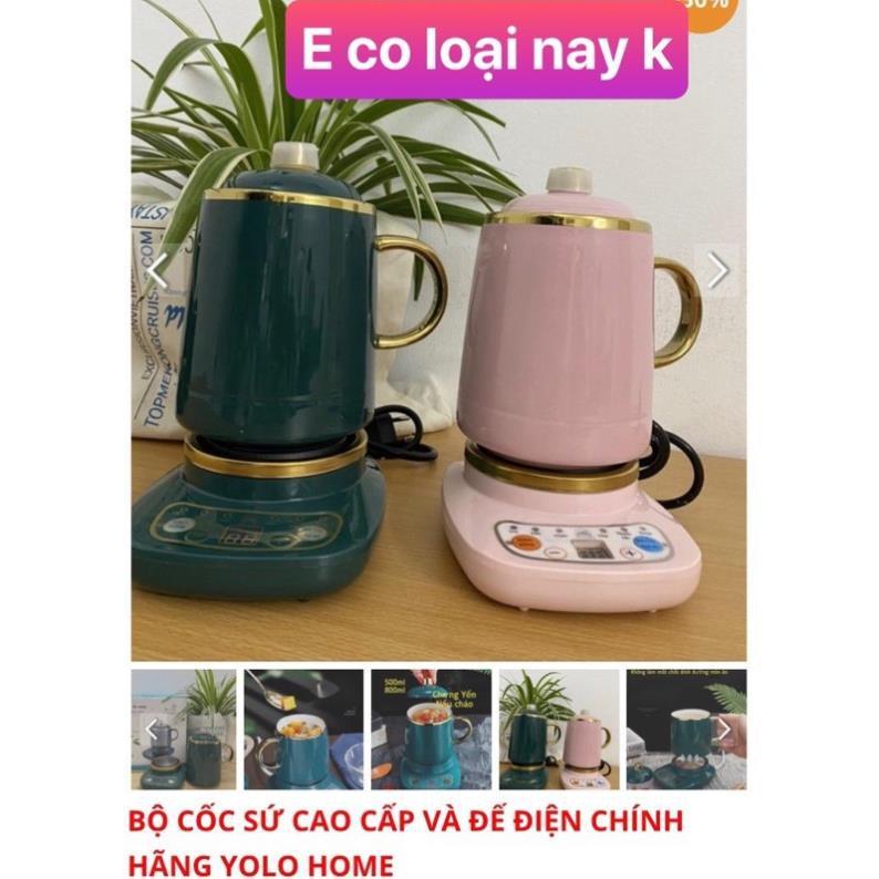 Bộ Cốc Chưng Yến Hầm Nấu Hâm Nóng Đồ Uống Cà Phê Đa Năng Kèm Đế Nấu Cốc Sứ Thìa Hộp 500ml