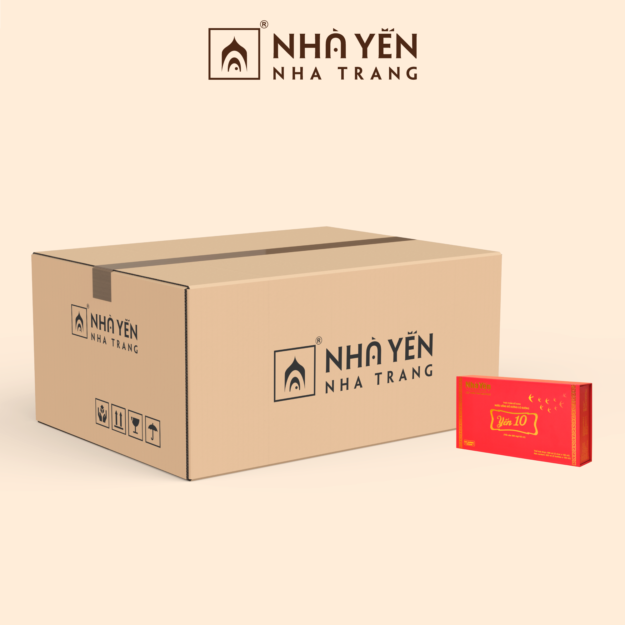 Thùng 12 Hộp Nước Yến Sào Yến 10 - Nhà Yến Nha Trang - Hộp 5 Chai - Có Đường & Không Đường - Nước Yến Thủy Phân - Tổ Yến Chưng Sẵn - Hàng Chính Hãng