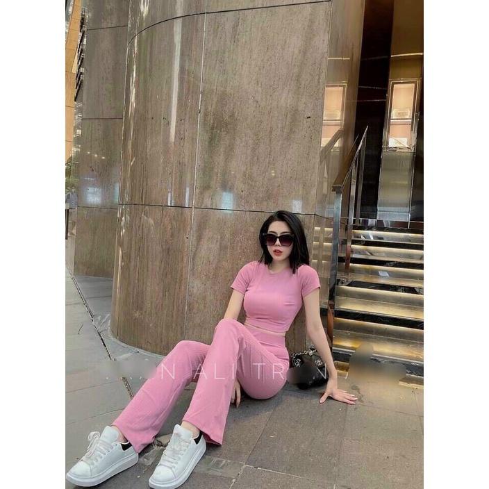 Set quần ống rộng áo croptop phong cách thể thao nữ tính