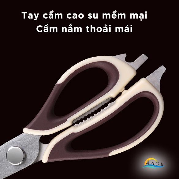 Kéo cắt gà nhà bếp inox 304 cao cấp độ cứng cao cắt sắc bén tay cầm êm ái kéo làm bếp đa năng cạo vảy cá nạo củ quả HADU