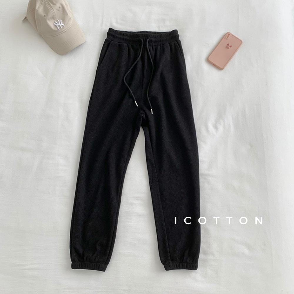 Quần jogger nữ icotton quần thể thao nữ bo gấu chất tổ ong dày dặn không bai xù