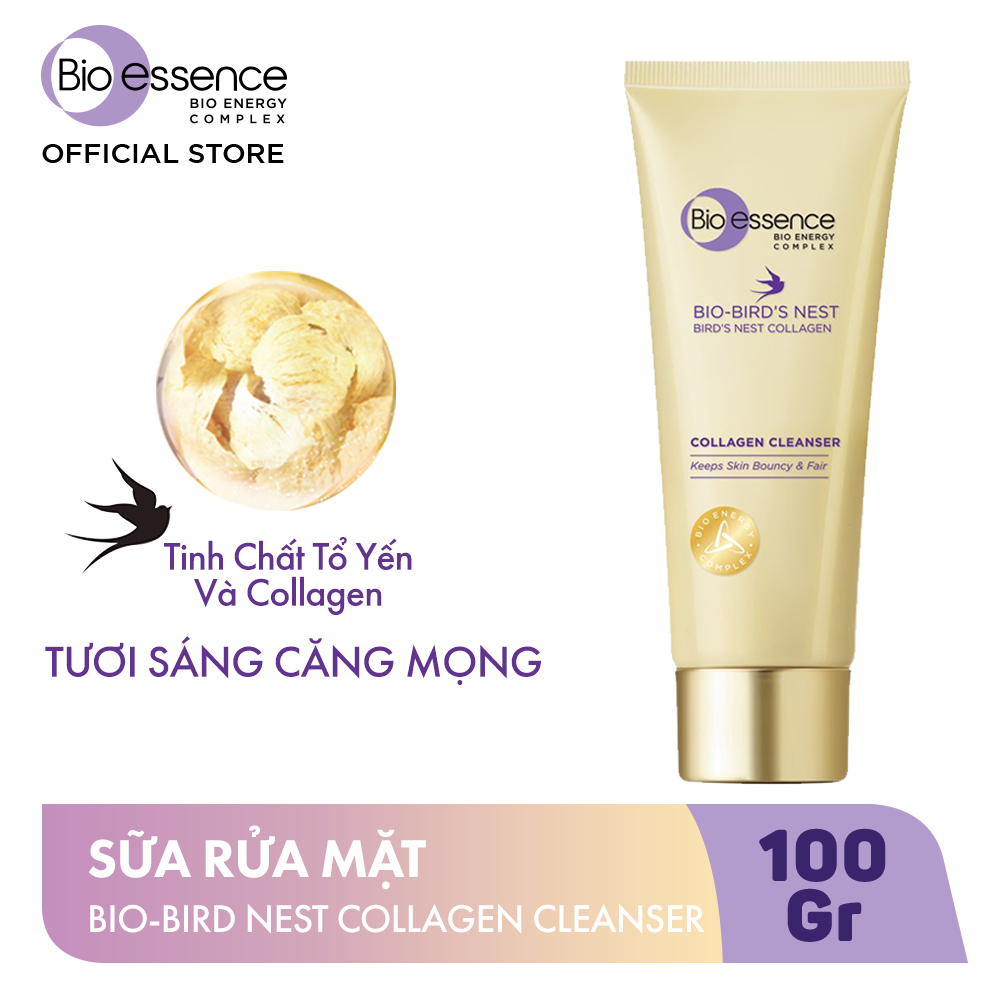 Sữa rửa mặt dưỡng da tươi sáng và căng mọng Bio-essence Bio-Bird's Nest Collagen Cleanser 100g