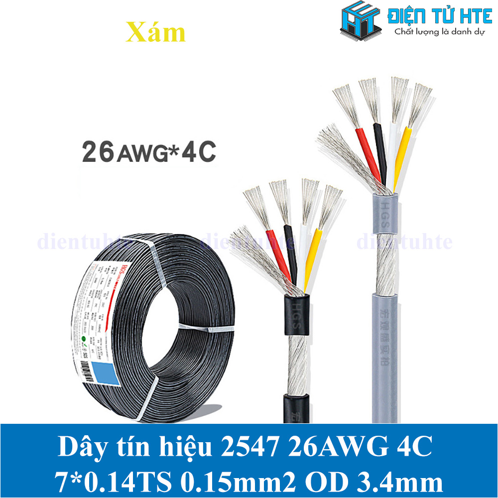 Dây tín hiệu 2547 USB 4 lõi 0.12mm2 có chống nhiễu lõi 26AWG vỏ PVC (1 mét)