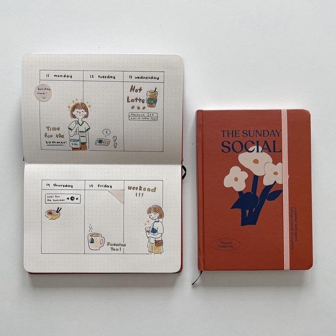 Sổ tay A5 ghi chép chấm dot, grid, kẻ ngang, ô vuông Crabit 130gsm, 144 trang, chuyên bullet journal, vẽ,Sunday Social