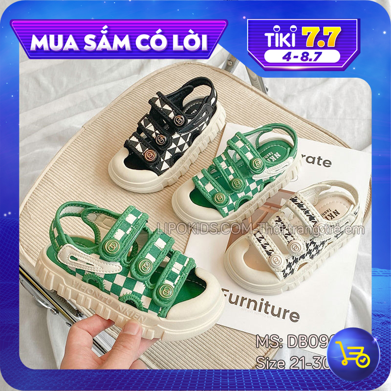 Sandal bé trai mũi cao chống trơn trượt Xăng đan bé trai kẻ ca rô size 21-30 DB096