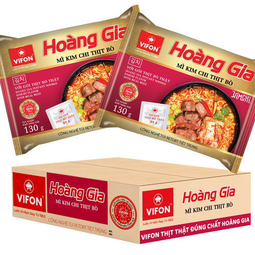 Thùng 18 Mì Kim Chi Thịt Bò HOÀNG GIA VIFON (130gr / Gói)