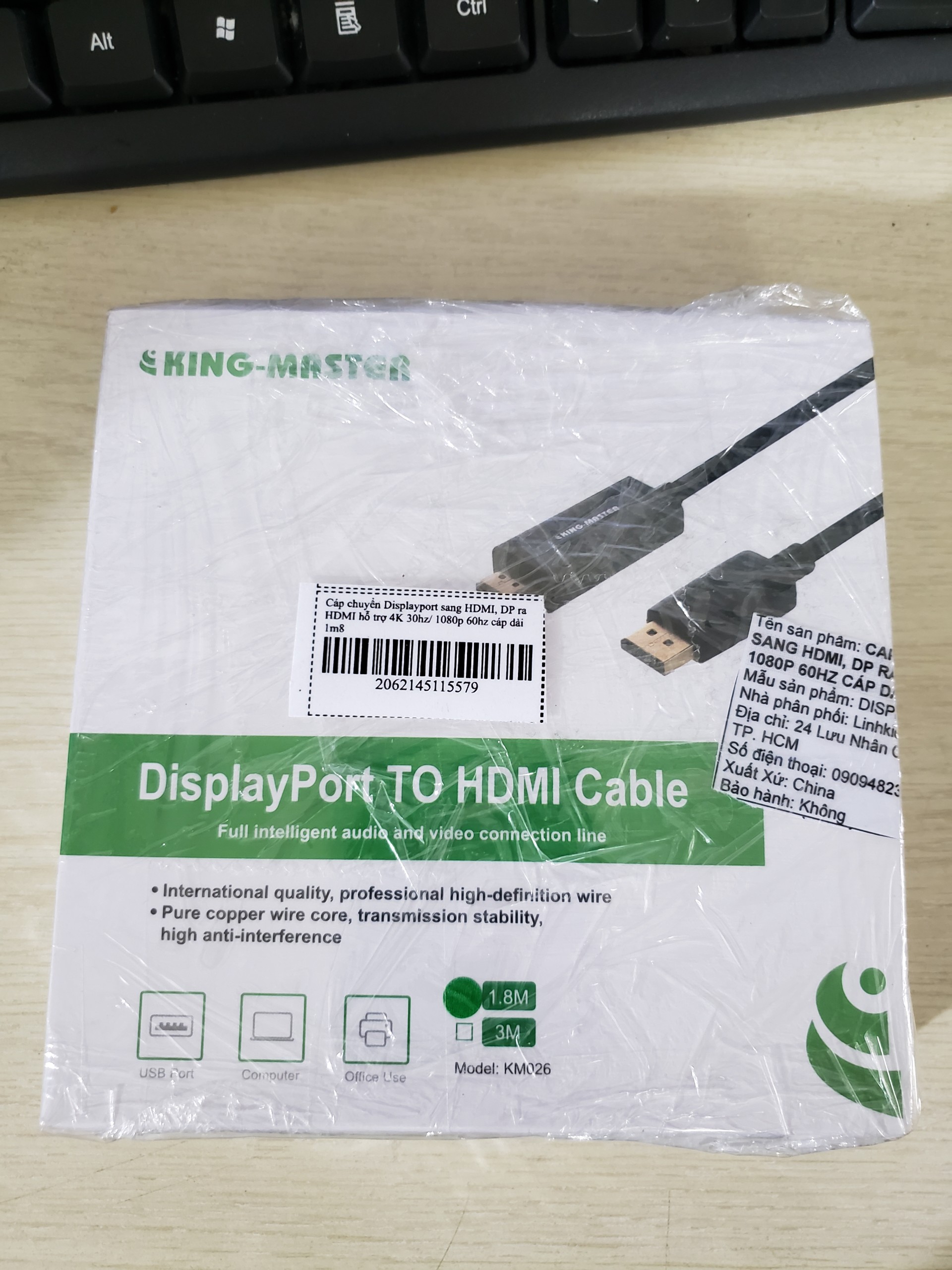 Cáp chuyển Displayport sang HDMI, DP ra HDMI hỗ trợ 4K 30hz/ 1080p 60hz cáp dài 1m8