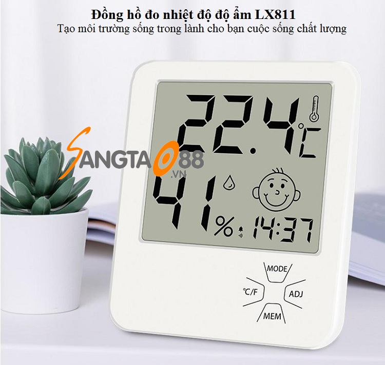 Thiết bị đo nhiệt độ, độ ẩm trong nhà tích hợp đồng hồ xem giờ thông minh LX8111