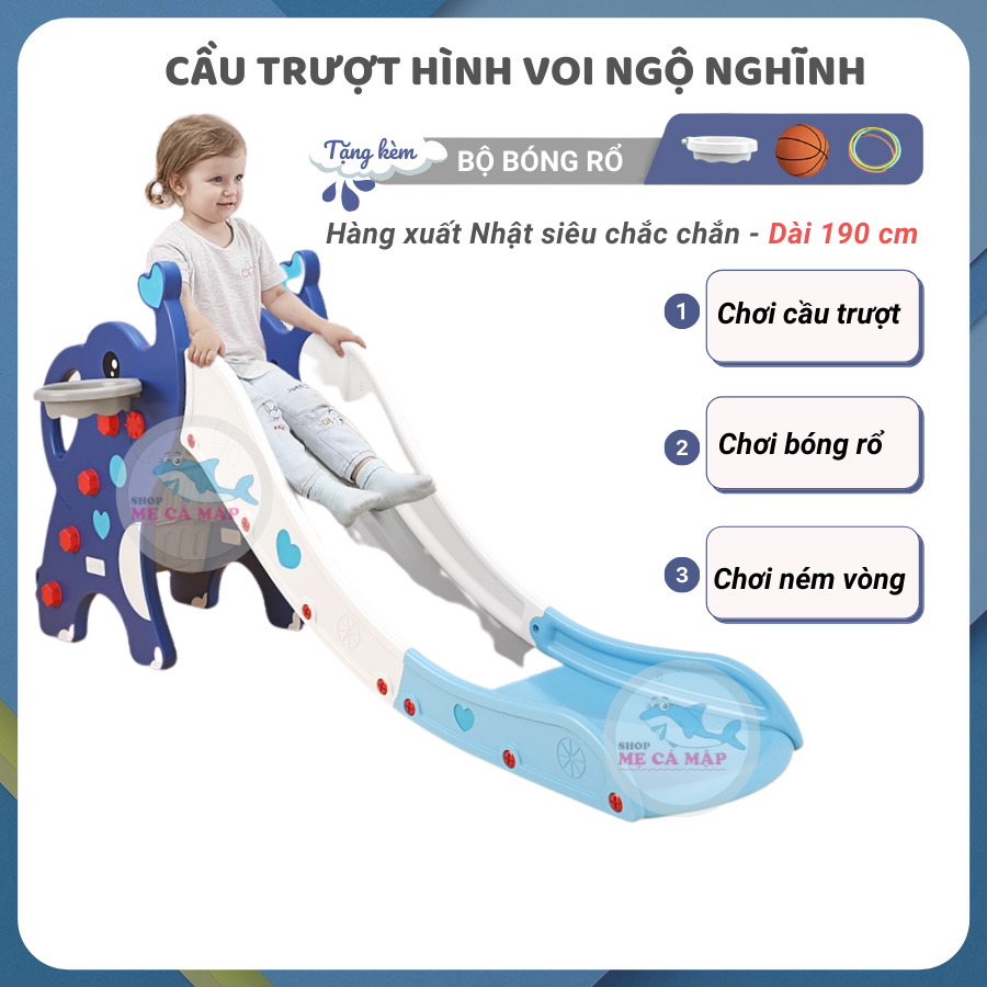 Cầu trượt cho bé bản đúp dày dài 1m9, Cầu trượt cho bé đủ 3 màu đáng yêu