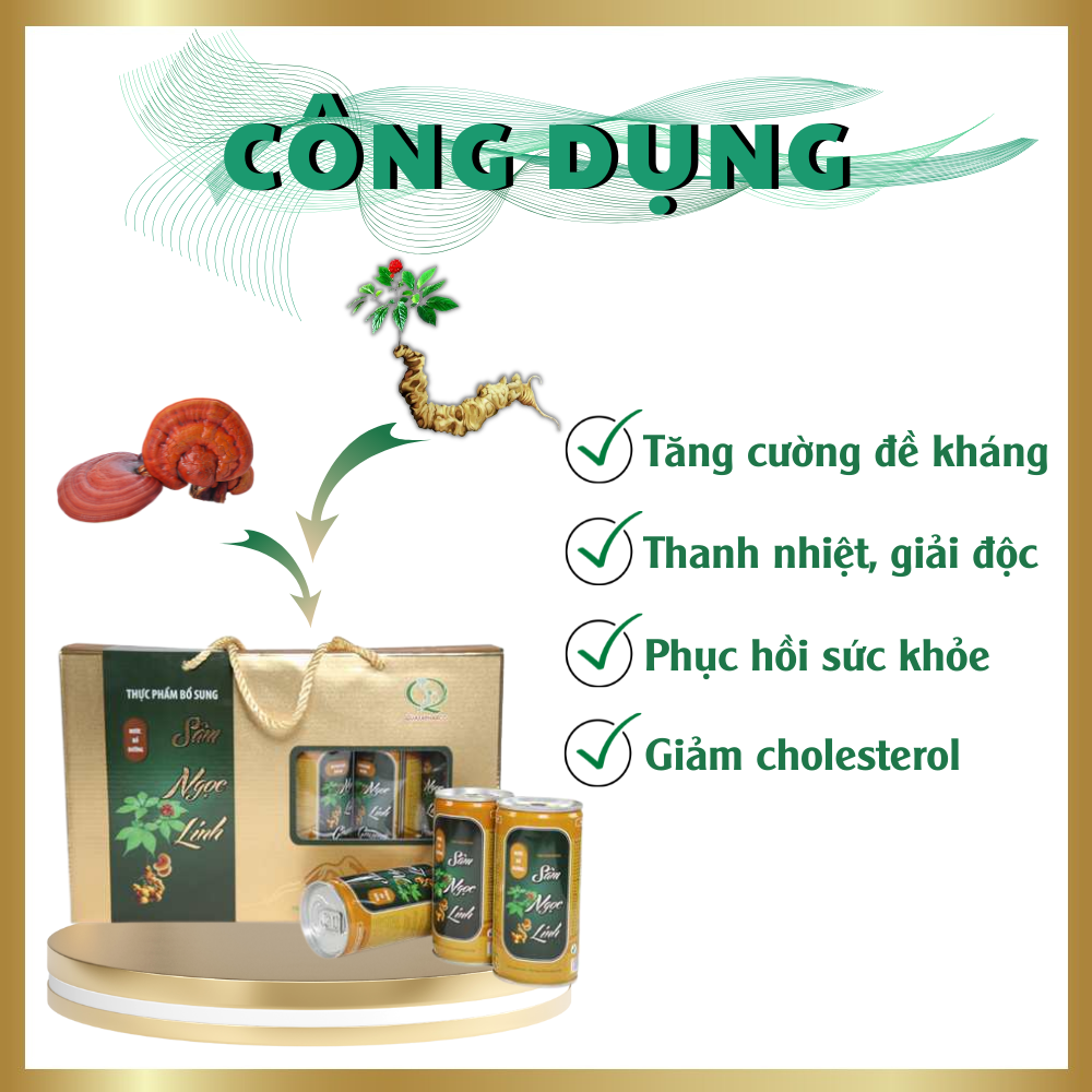 Nước sâm Ngọc Linh Premium Quasapharco bổ dưỡng hổ trợ sức khỏe - hộp 6 lon