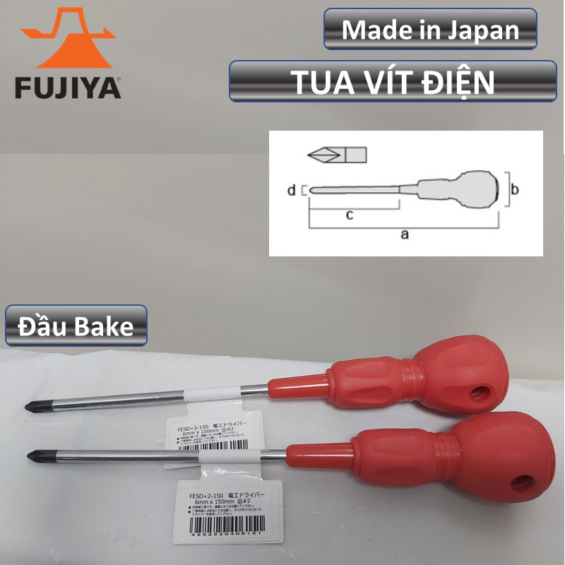Tuốc nơ vít điện- tua vít điện đầu bake FESD +2 6mmx150mm GENUINE-FUJIYA màu đỏ