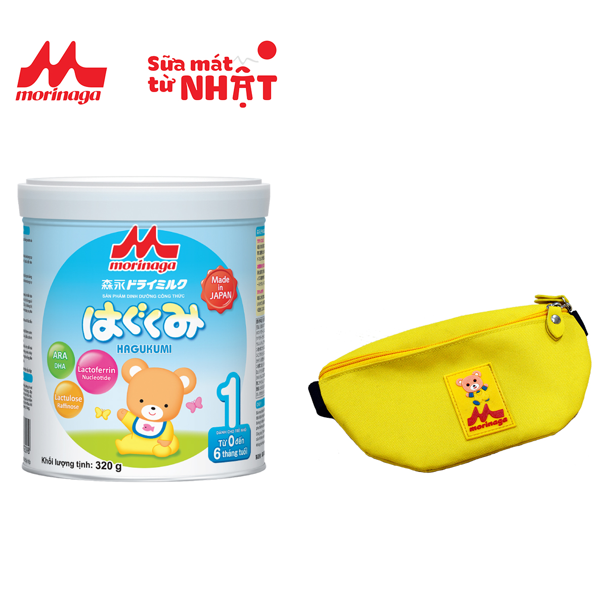 Combo 1 lon Sữa Morinaga số 1 Hagukumi 320gr - Tặng túi đeo chéo (ngẫu nhiên)