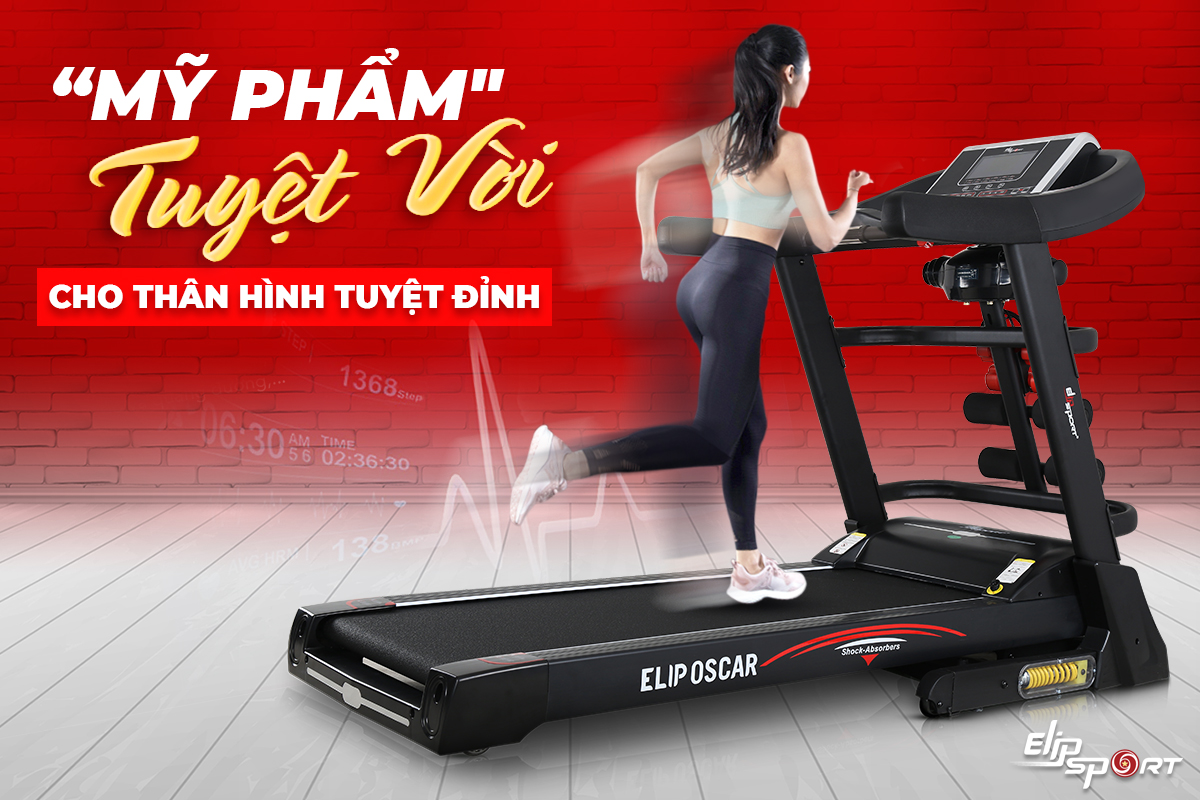 Máy chạy bộ điện ELIP Oscar chính hãng, Công suất 4.0HP, nâng dốc tự động, có đai massage, thanh gập bụng