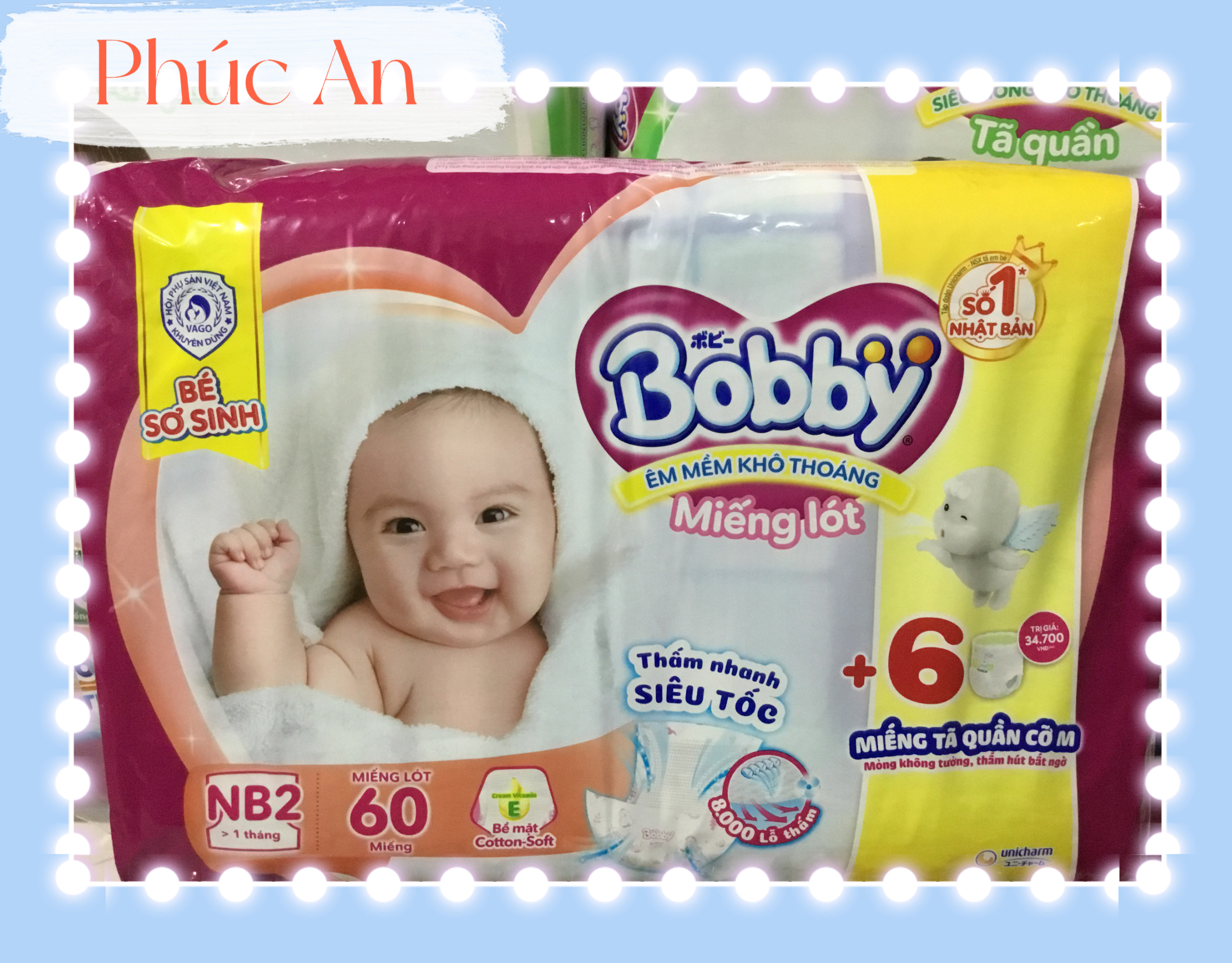 Tặng Thêm 6 Miếng Tã Quần size M - Miếng Lót Bé Sơ Sinh Bobby Newborn 2 ( NB2 60 ) 60 Miếng Cho Bé Lớn Hơn 1 Tháng - Tã Lót Trẻ Sơ Sinh NB 2 > 1 Tháng