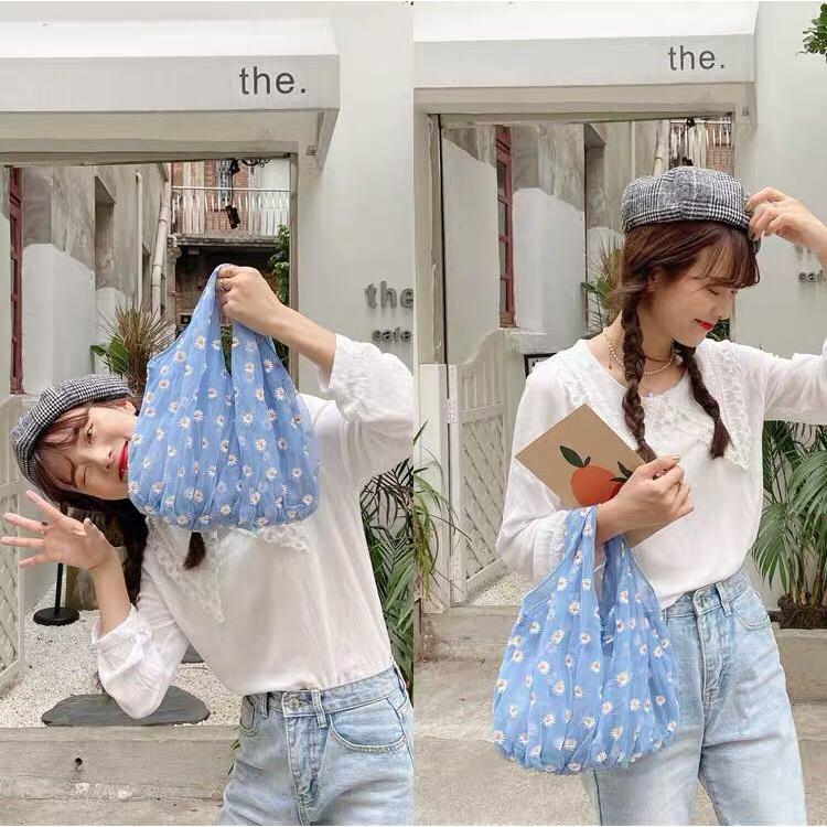 Túi xách Classy vải voan 2 lớp họa tiết thêu hoa cúc vintage đi chơi đi biển dạo phố T671