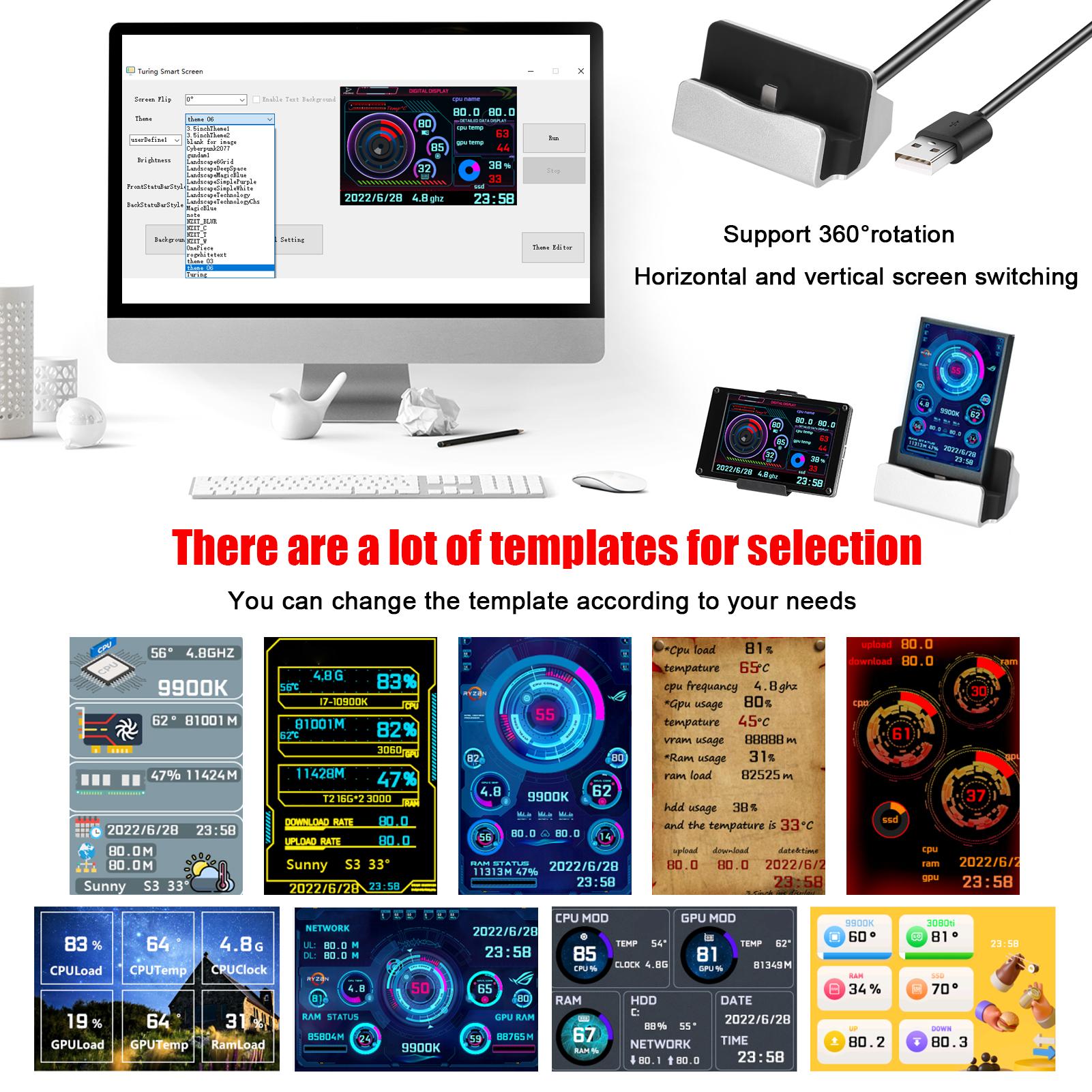 Màn hình LCD IPS 3,5 inch Hiển thị Máy tính Màn hình CPU Giám sát GPU Hỗ trợ màn hình phụ Raspberry Pi Thắng hệ thống Linux