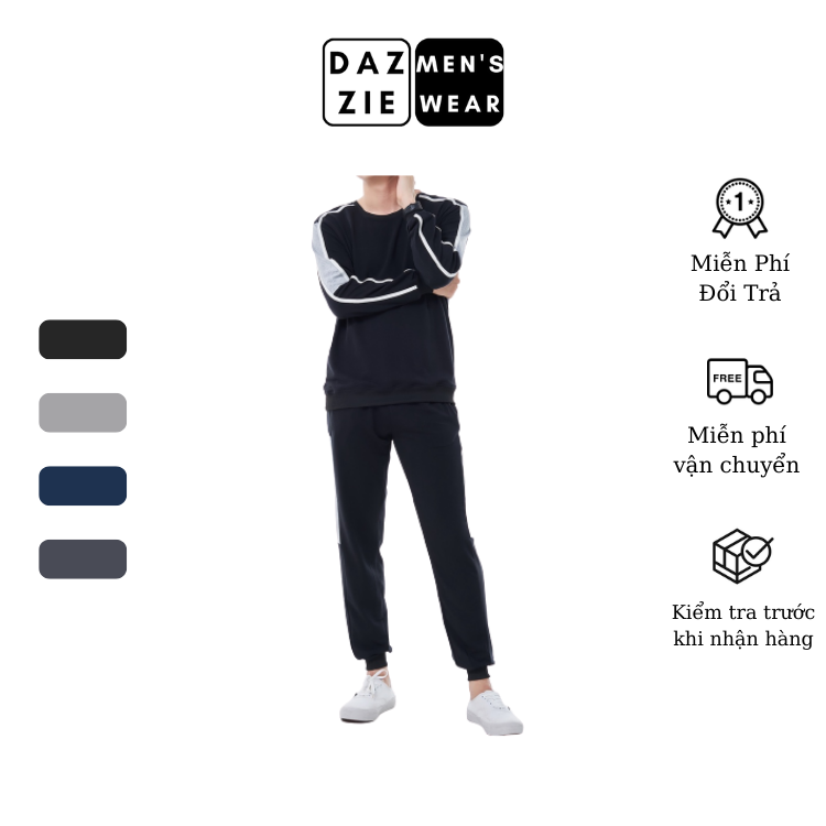 Bộ Quần Áo Thể Thao Nam Dài Tay DazzieMenwears chất Nỉ Da Cá Mềm mịn, Co dãn tốt