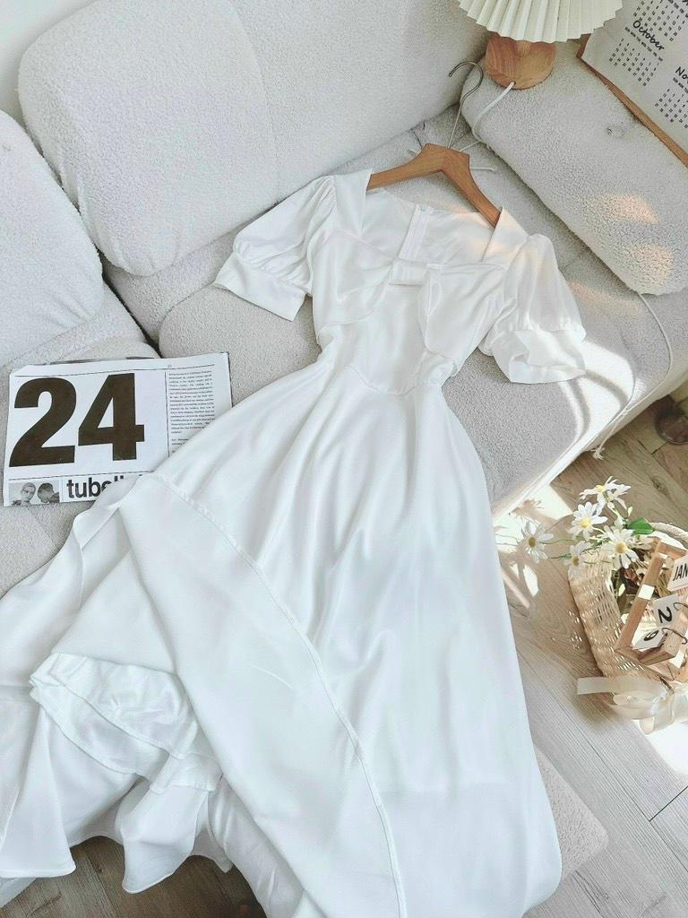 ĐẦM MIDI XÒE NƠ NGỰC TAY PHỒNG  14504