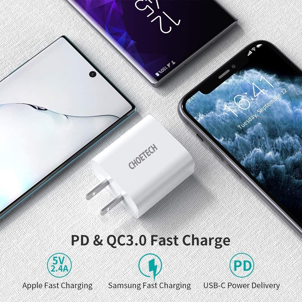 Adapter cóc củ sạc nhanh 20W cổng USB-C chuẩn PD &amp; QC 3.0 hiệu Choetech Q5004 tích hợp chip điều chỉnh dòng điện thông minh chống quá nhiệt - Hàng nhập khẩu