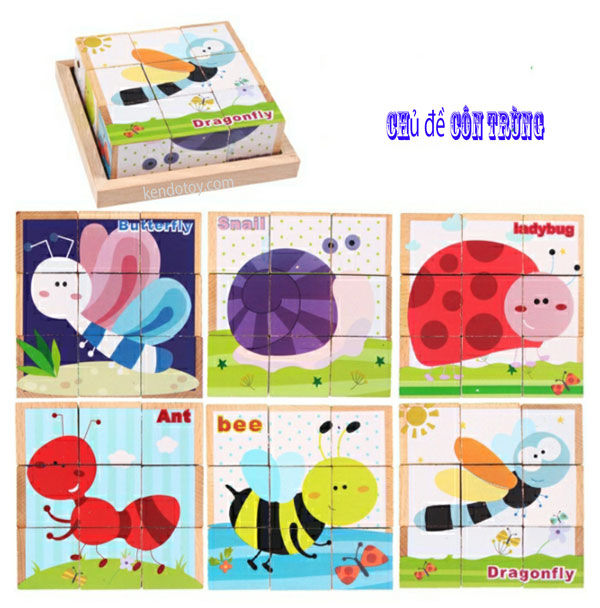 Combo 6 chủ đề xếp hình 9 khối lập phương gỗ beech cao cấp - Block puzzle