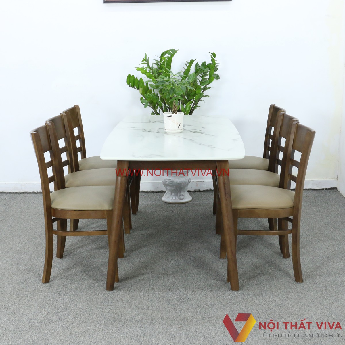 Bộ Bàn Ăn Cabin 6 Ghế Màu Nâu Mặt Giả Đá Đẹp Giá Rẻ