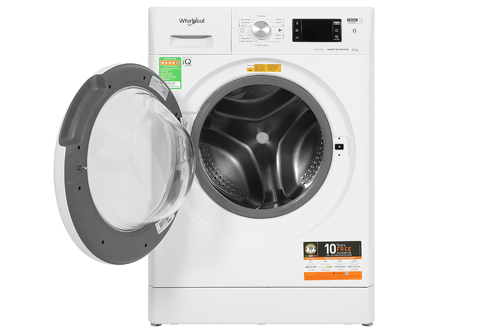 Máy Giặt Lồng Ngang Whirlpool FRESHCARE 8kg Trắng FFB8458WVEU - Hàng chính hãng - Giao HCM và 1 số tỉnh thành