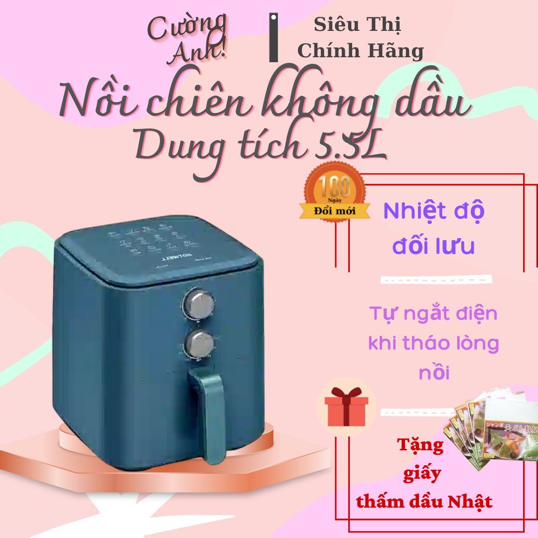 Nồi Chiên Không Dầu HOTWELL AF55H1 5.5 Lít Màu Xanh, Bảo Hành Chính Hãng, 1 Đổi 1 Trong 100 Ngày - Hàng Chính Hãng