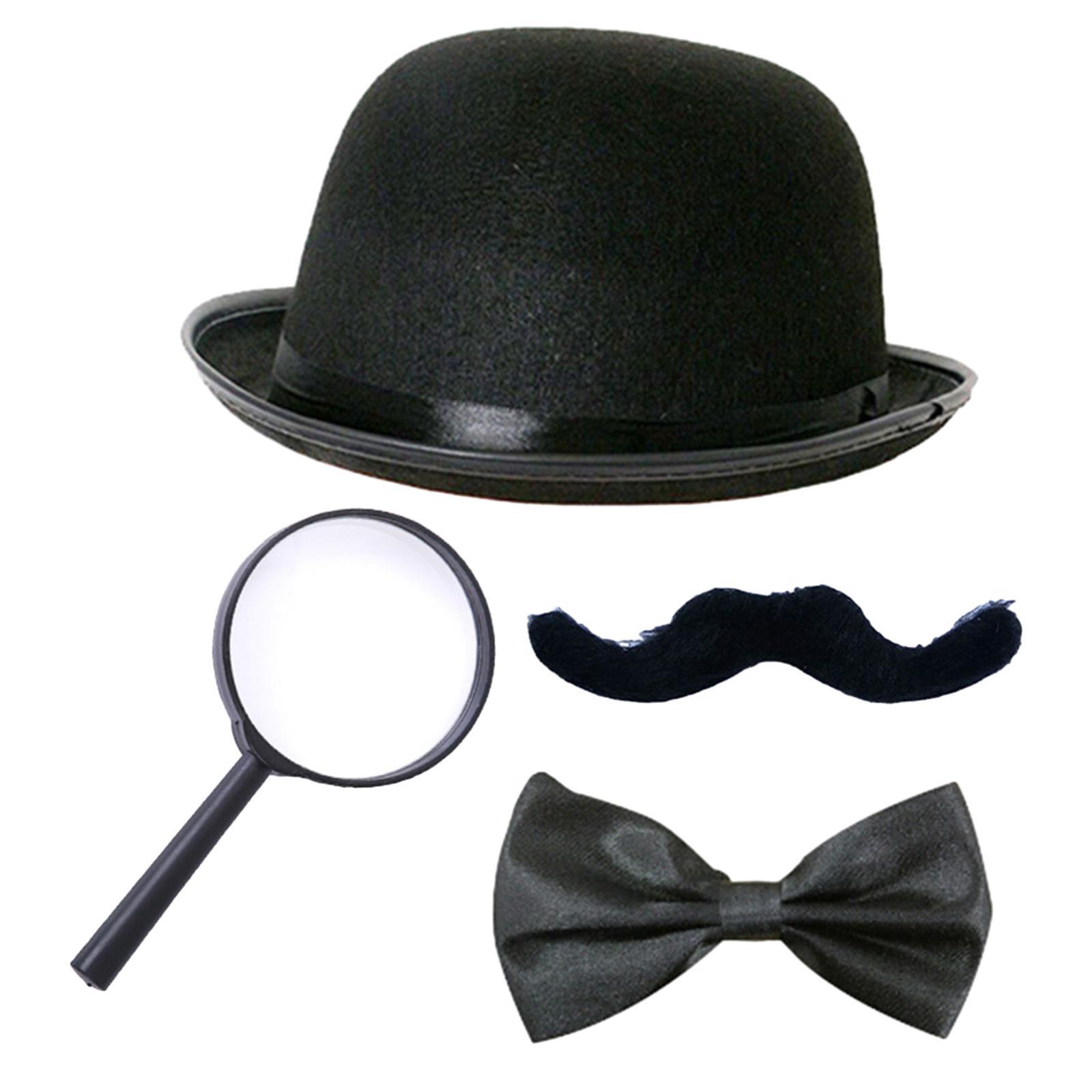 Beard Bow Tie Hat Magnifying Glass Detective Modern Era Set Halloween Decoration Durable Comfortable Creative Stage Play Performance Cosplay