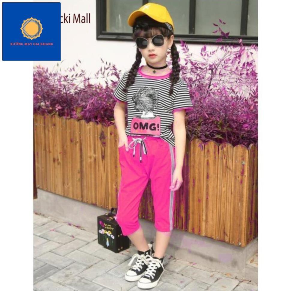 Đồ bộ quần áo thun bé gái áo in sọc, kiểu quần lửng thời trang - Xưởng may - Gia Khang.