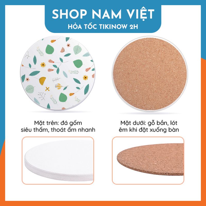 Lót Ly Ceramic Trắng Trơn, Đế Lót Cốc Gốm Sứ Siêu Thấm Hút, Thích Hợp Trang Trí DIY - Chính Hãng NAVIVU