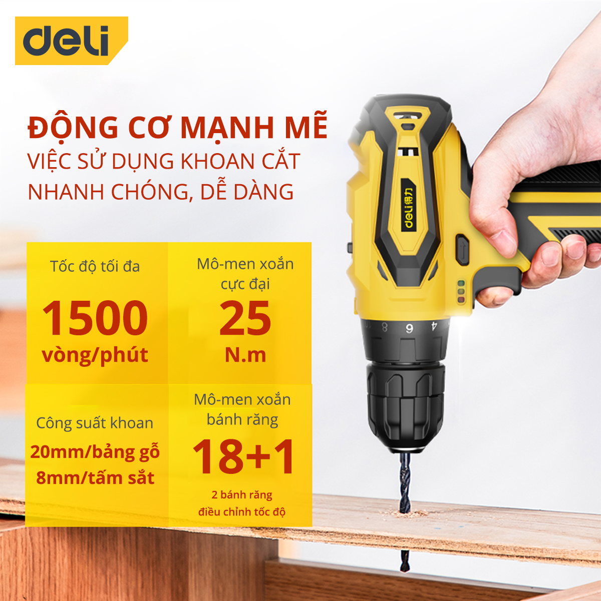 Máy Khoan Điện Không Dây Deli Chính Hãng Pin 12V Bắt Vít - Nhỏ Gọn, Tiện Dụng - Dùng Cho Sửa Chữa Vật Dụng - DL6261