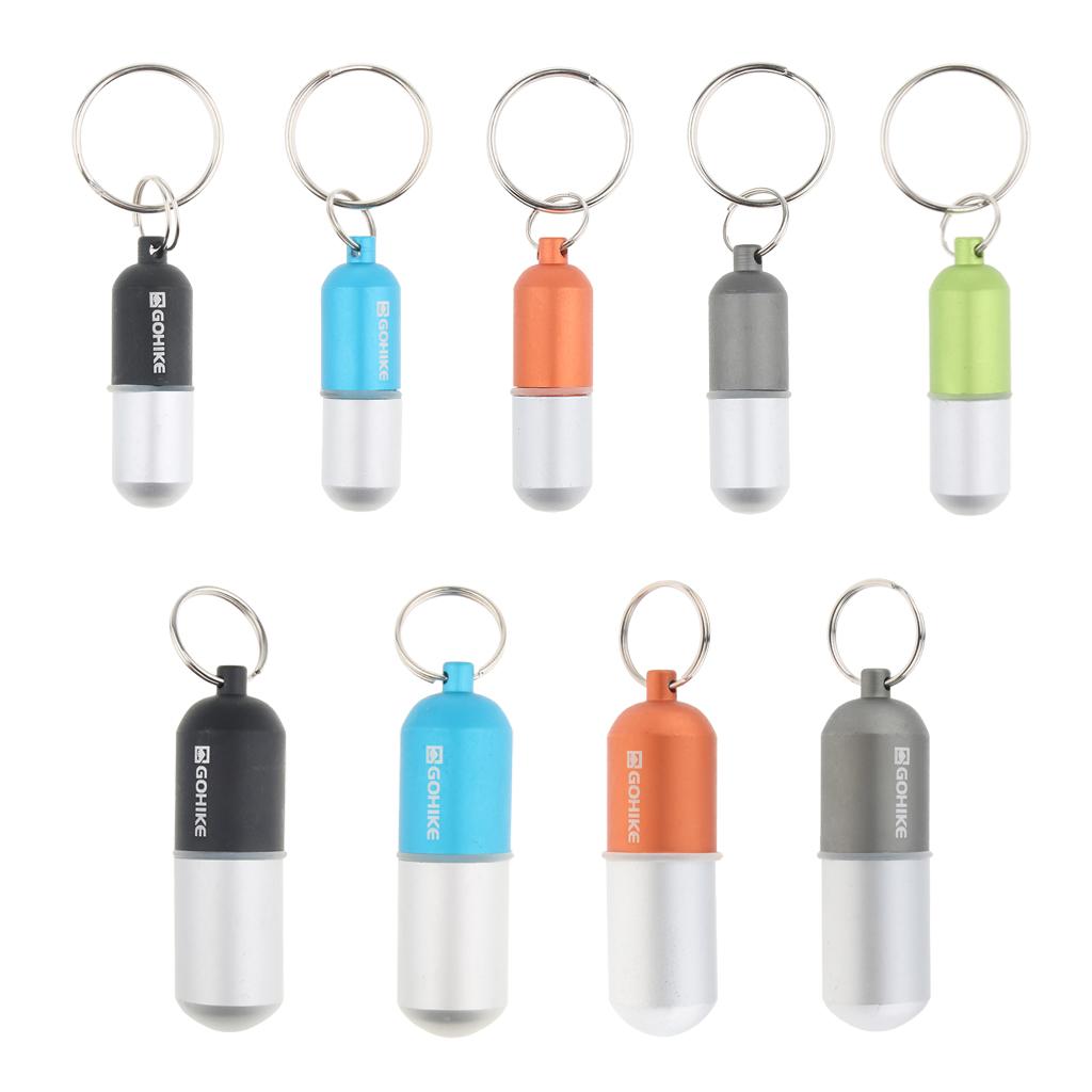 Waterproof Aluminum Pill Storage Box Keychain Capsule Tablet Bottle Black S