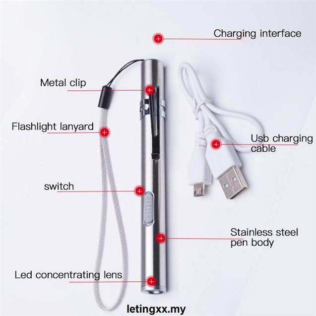 Đèn Pin Led Mini Xml Chống Thấm Nước Sạc Usb Có Kẹp Kim Loại Chất Lượng Cao