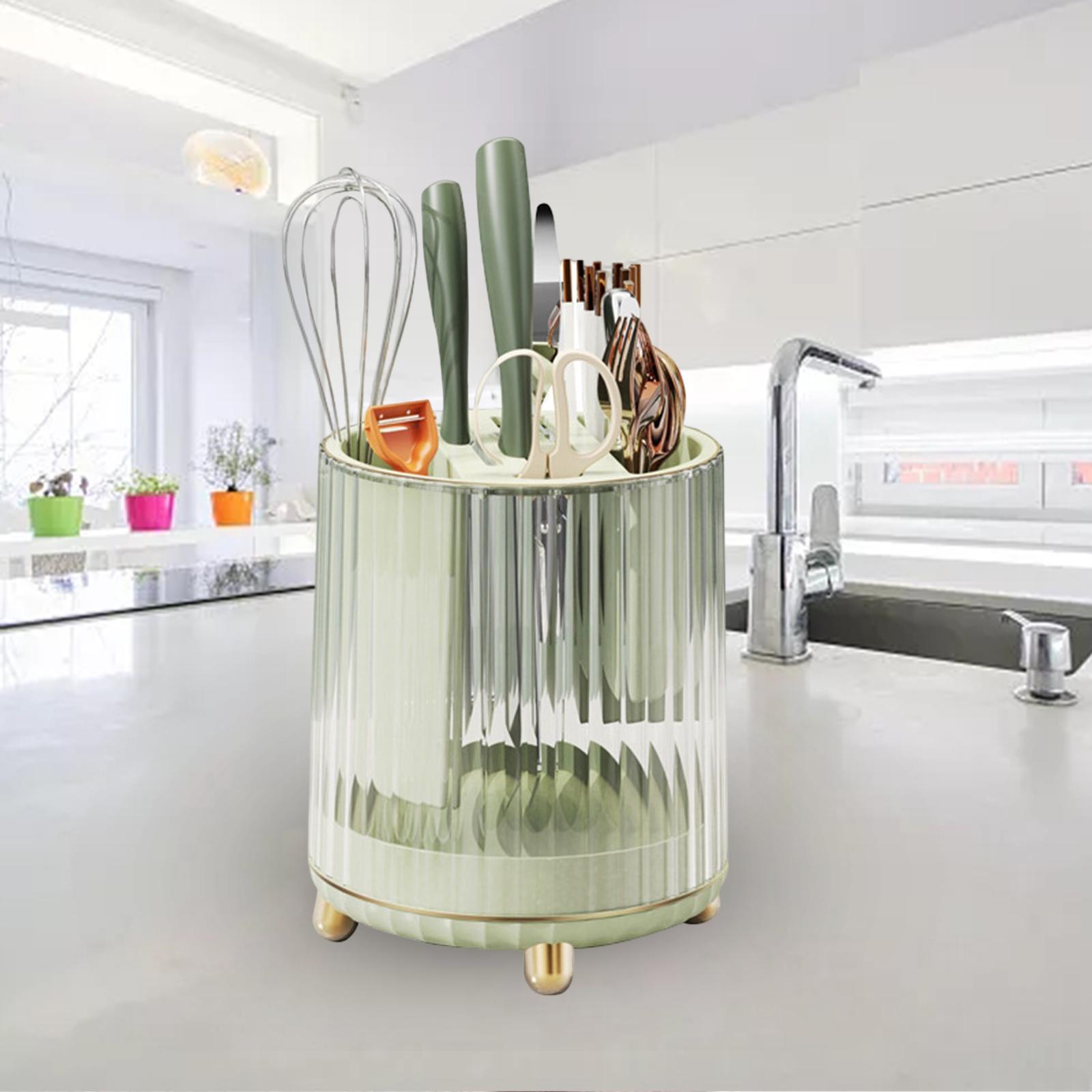 Countertop Utensil Caddy Storage Organizer Rack Flatware Caddy for Cabinet Green