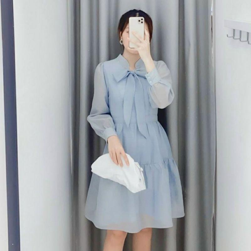 ĐẦM VOAN XOÈ TAY BO NƠ CỔ 3M: XANH, NUDE, TRẮNG DỊU DÀNG, DỄ THƯƠNG, XINH NHƯ CÔNG CHÚA