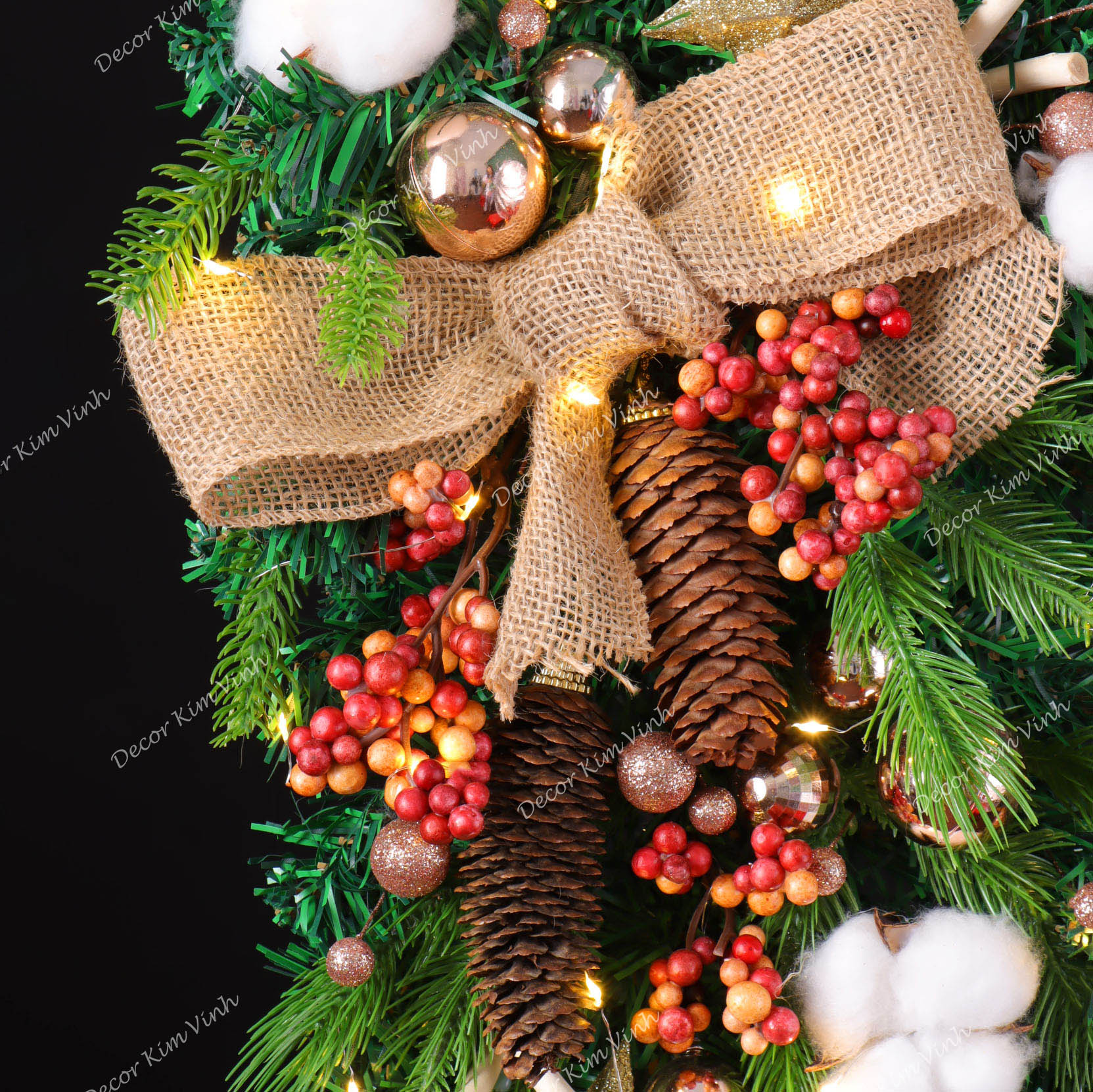 Dây Treo Chùm Thông CT06 Chùm Thông Merry Nơ Vải Trang Trí Noel Kèm đèn