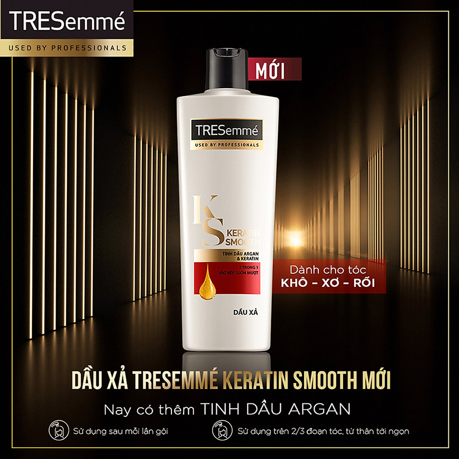 Combo Dầu Gội 640Gr Và Dầu Xả 340Gr Tresemmé Keratin Smooth Tinh Dầu Argan Vào Nếp Suôn Mượt