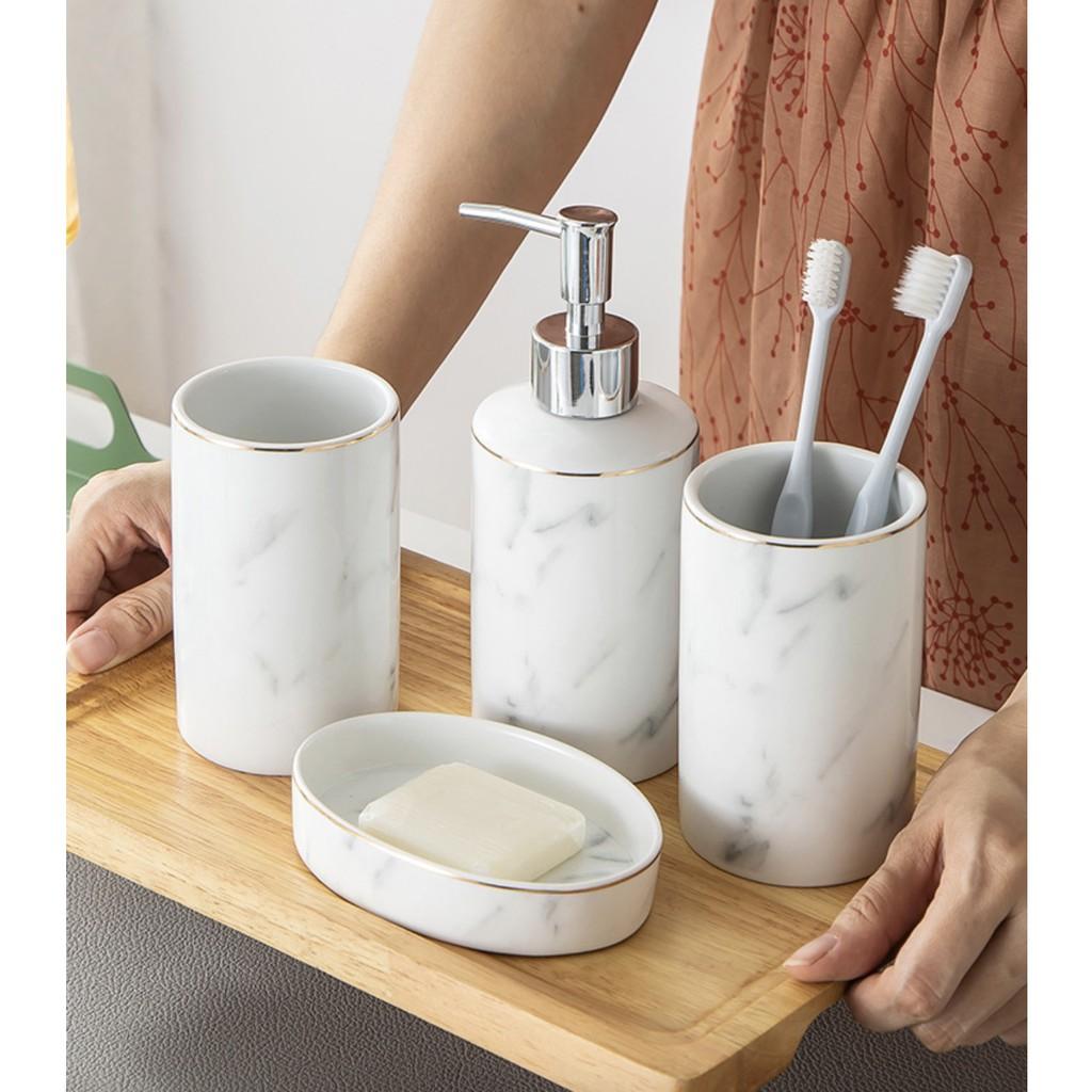 BỘ 4 DỤNG CỤ ĐỰNG GEL SỮA TẮM MARBLE WHITE 4PCS