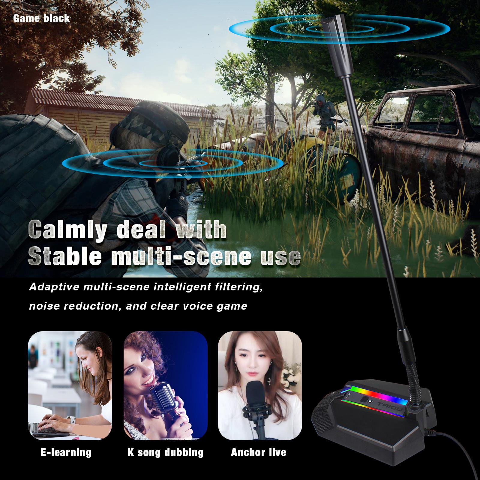 HSXJ TSP202 USB Microphone for Computer 360°Omnidirectional Pickup Microphone RGB Lighting Microphone