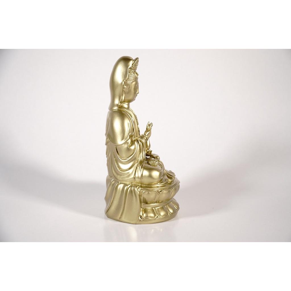 Tượng Phật Quan Thế Âm Bồ Tát ngồi đài sen mạ đồng - Cao 15cm