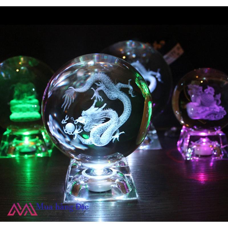 Quà Tặng Quả Cầu Pha Lê Khắc Laser 3D Led Rồng DRAGON