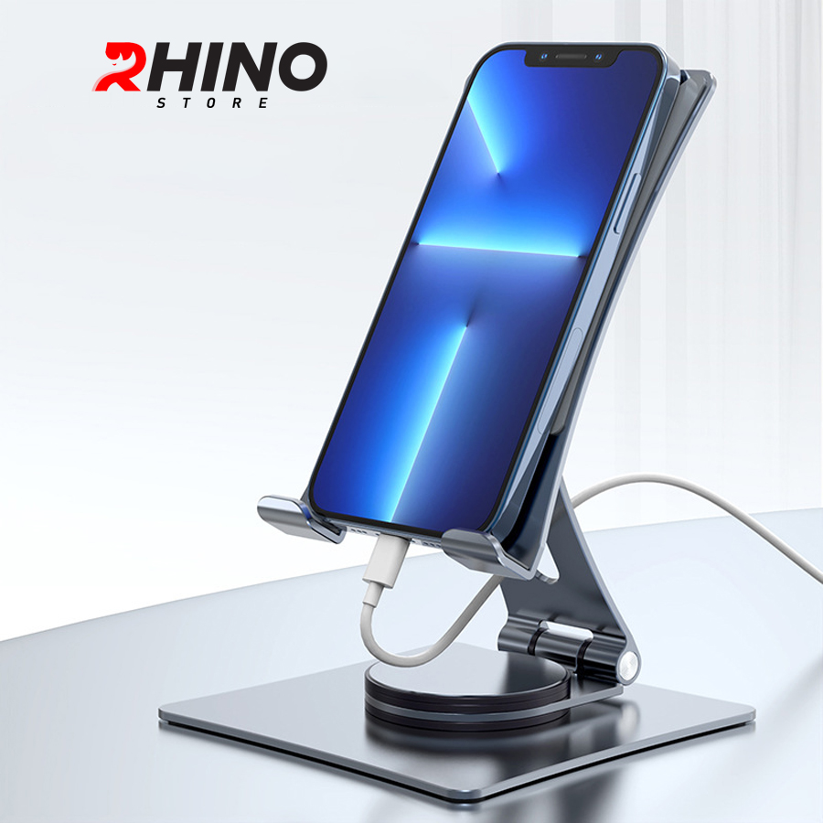 Kệ đỡ điện thoại, ipad 360° Rhino KP302, giá đỡ nhôm cao cấp để bàn tiện lợi có thể gấp gọn - Hàng chính hãng