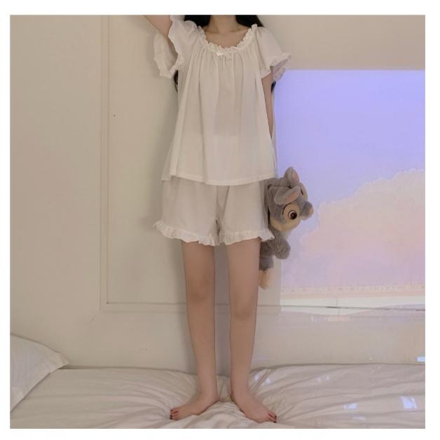 Đồ bộ mặc nhà mùa hè dễ thương quần ngắn trắng BK01