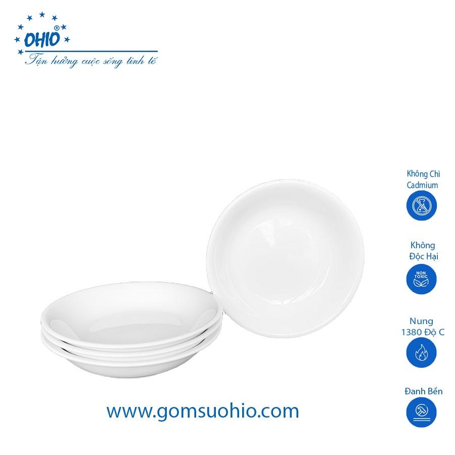 Đĩa Sâu Ảo 21cm Sứ Trắng Viền Kim OHIO